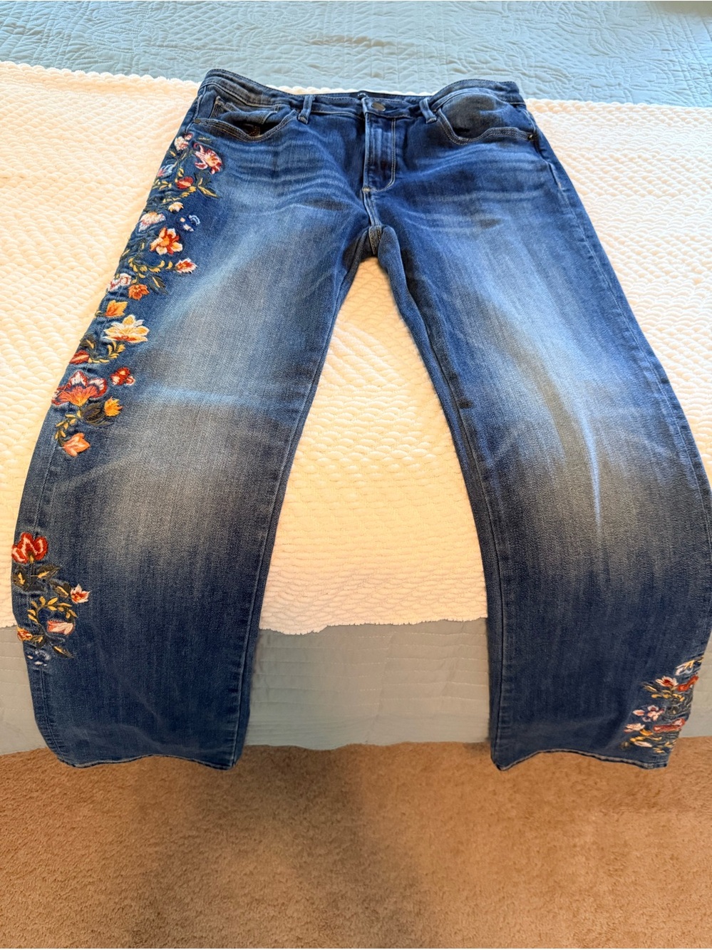 Driftwood Women’s Blue Embroidered Straight-Leg Jeans